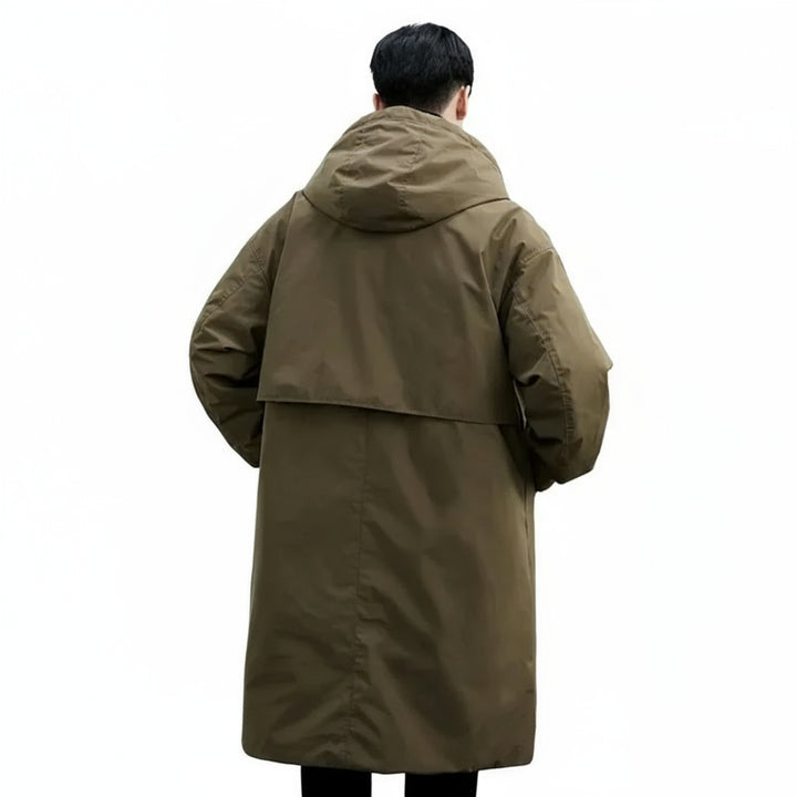 Men's Long Waterproof Puffer Trench Coat with Hood