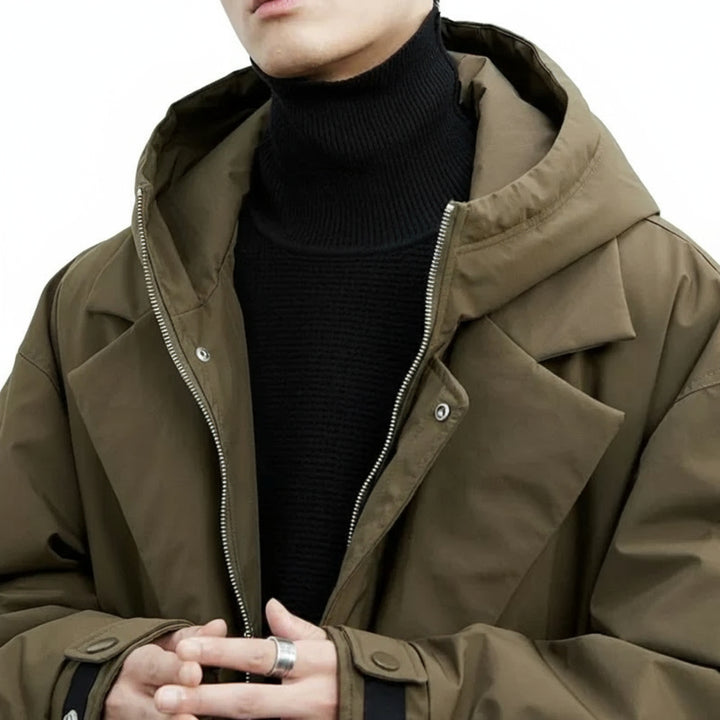 Men's Long Waterproof Puffer Trench Coat with Hood