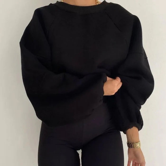 Women’s Relaxed Fit Sweater with Crew Neck and Balloon Sleeves