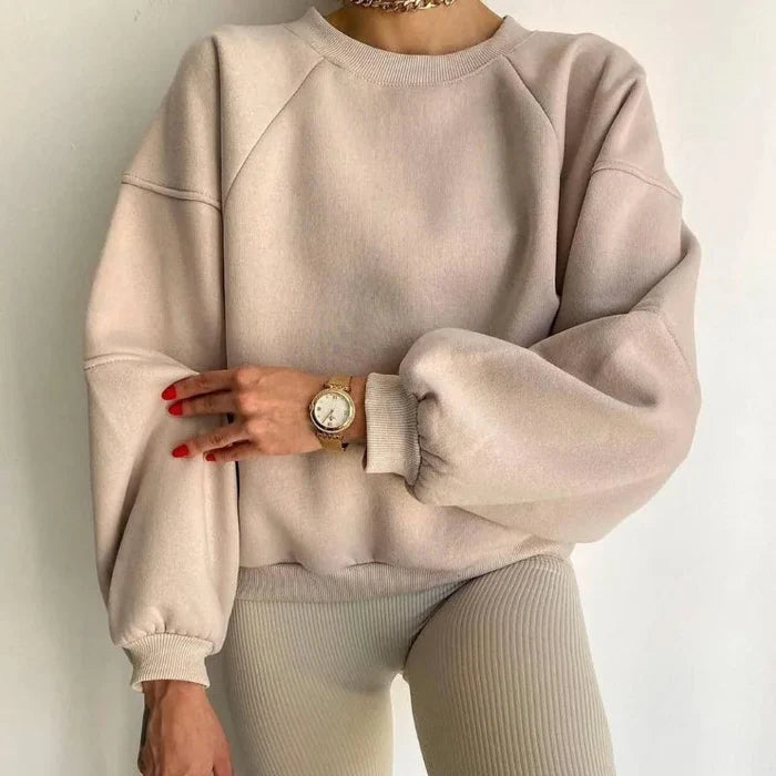 Women’s Relaxed Fit Sweater with Crew Neck and Balloon Sleeves