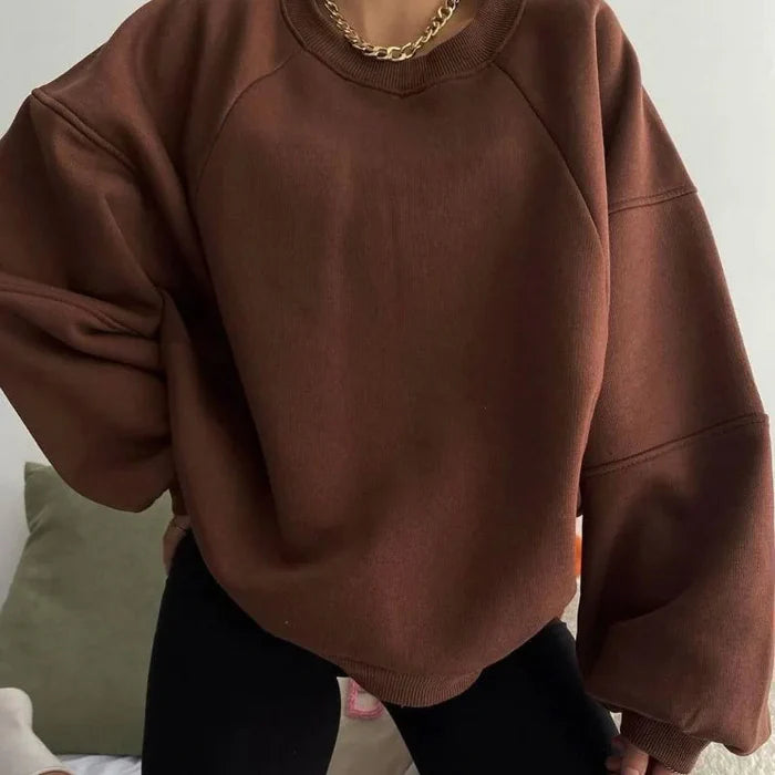 Women’s Relaxed Fit Sweater with Crew Neck and Balloon Sleeves