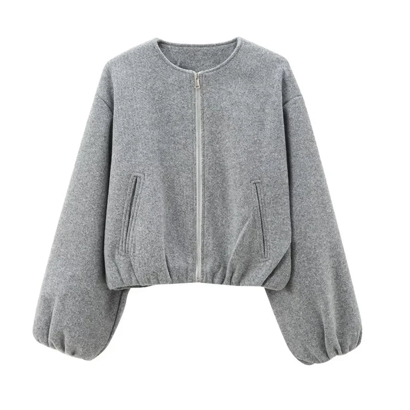 Women's Cropped Bomber Jacket – Stylish Comfort with Zip Front