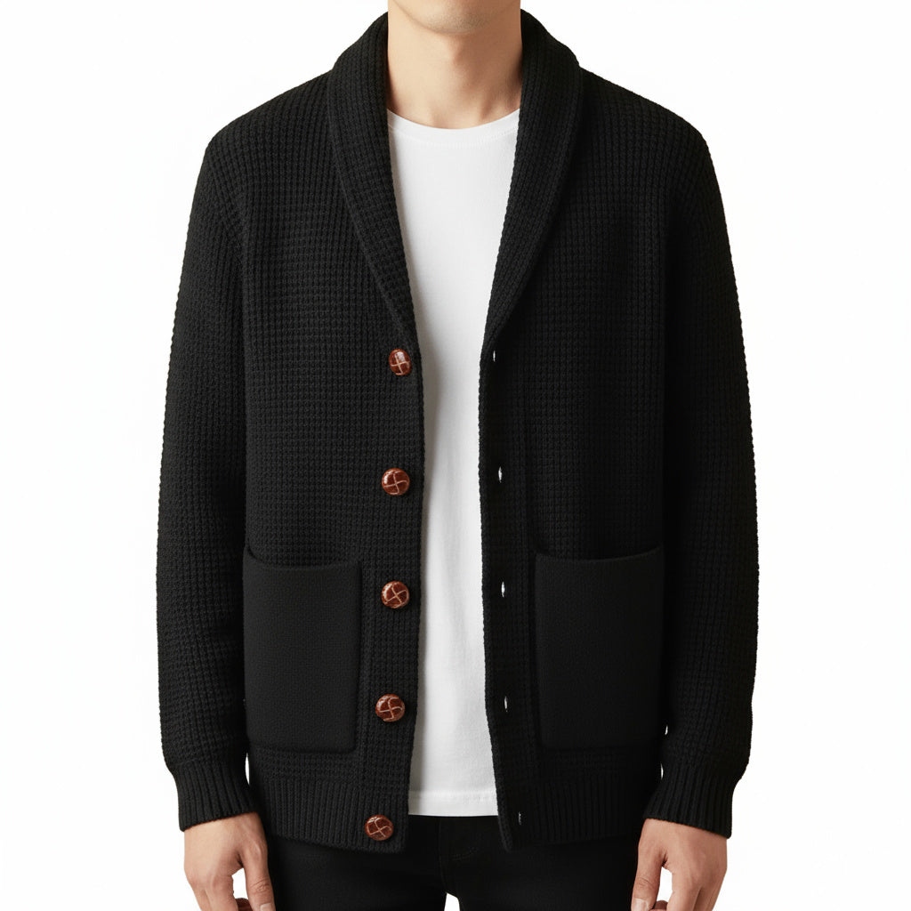 Men's Vintage Knit Cardigan with Volcanic-Style Buttons